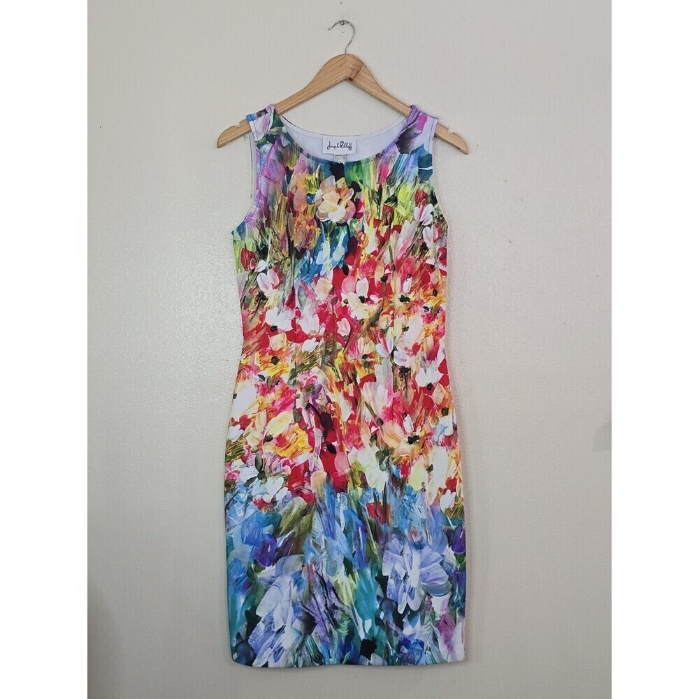 Joseph Ribkoff Womens 10 Floral Sheath Midi Dress Sleeveless Stretch Multicolor
